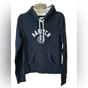 Abercrombie & Fitch Navy and White Pullover Hoodie Medium